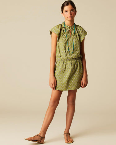 GATHERED DRESS BUTI GREEN LEAF