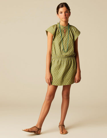 GATHERED DRESS BUTI GREEN LEAF