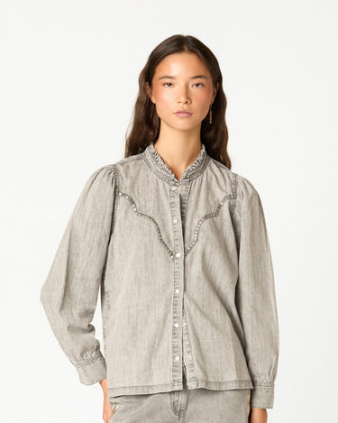 LIGHT GREY DENIM SHIRT WITH STUDS