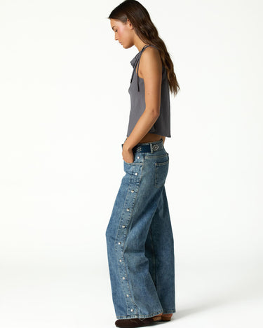BLUE PANTS WITH SIDE BUTTONS