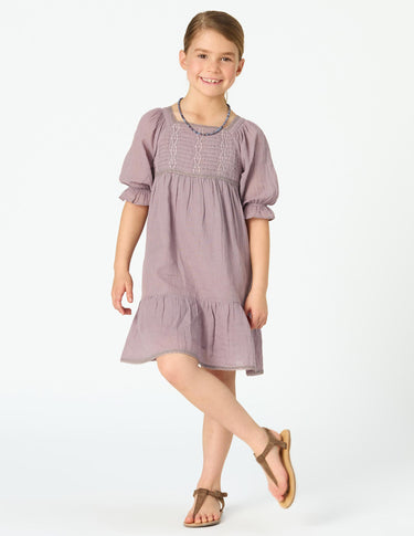 PUFF SLEEVE PIN TUCK OVERCAST DRESS