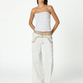 EMBROIDERED YOKE TROUSERS ECRU