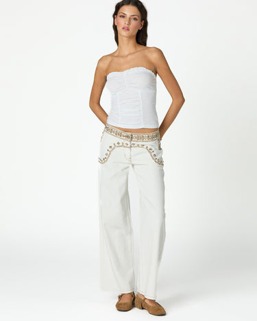 EMBROIDERED YOKE TROUSERS ECRU