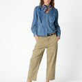 CURVED TOPSTITCH TROUSERS OLIVE