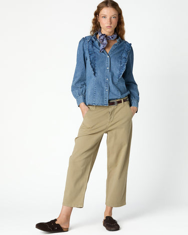 CURVED TOPSTITCH TROUSERS OLIVE