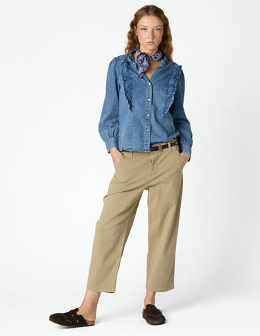 CURVED TOPSTITCH TROUSERS OLIVE