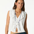 WHITE RUFFLED SLEEVELESS TOP