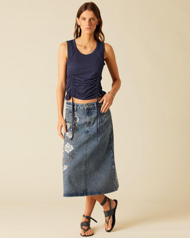 BLUE STUDDED DENIM SKIRT