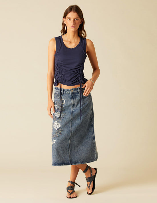 BLUE STUDDED DENIM SKIRT