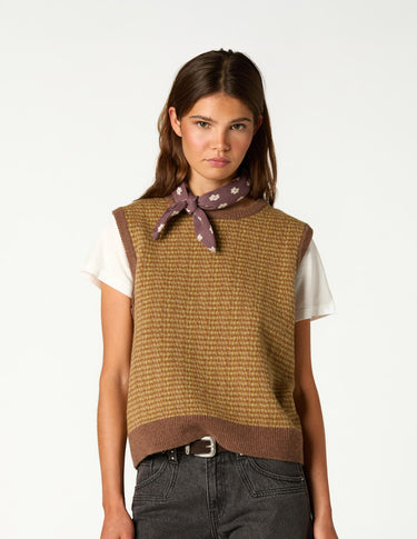 CHALECO PUNTO MIX MARRON