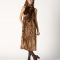 BROWN EMBROIDERED VELVET DRESS
