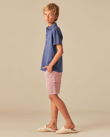 RED STRIPED CARGO SHORTS