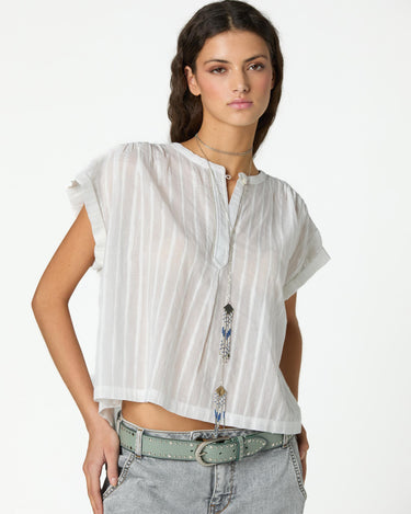 WHITE LUREX STRIPED OVERSIZED SHIRT