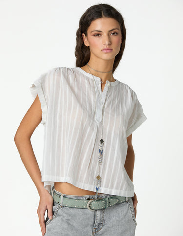 WHITE LUREX STRIPED OVERSIZED SHIRT