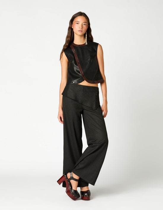 ANTHRACITE STRIPED BUTTON-WAIST PANTS