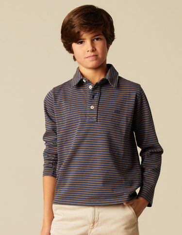 BLUE POLO SHIRT BROWN STRIPE