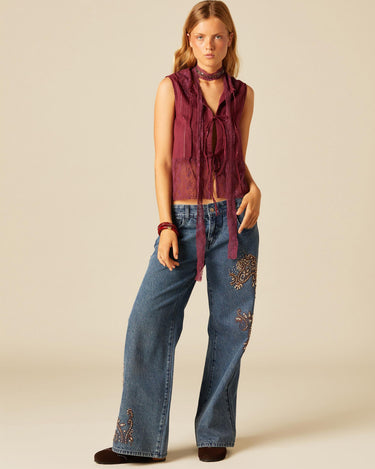 PANTALÓN AZUL BORDADOS