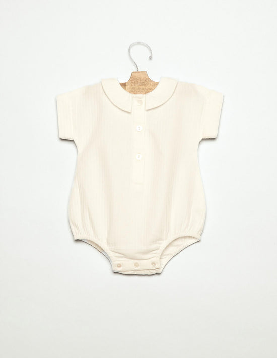 WHITE PIQUÉ FROG ROMPER
