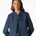 BLUE STRIPED MANDARIN COLLAR BLAZER
