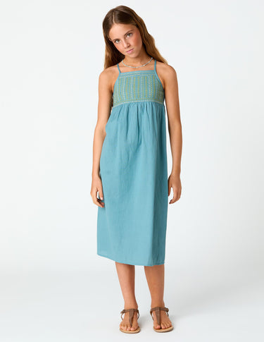 EMBROIDERED POND STRAPPY DRESS