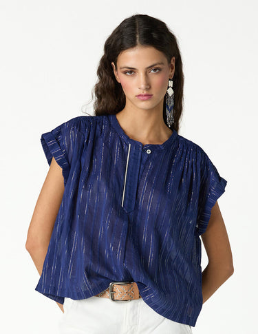OVERSIZE LUREX STRIPE SHIRT BIG BLUE