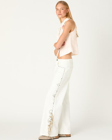 WHITE COWBOY STUDDED JEANS