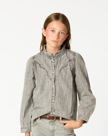 STUDDED DENIM SHIRT LIGHT GREY