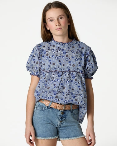 BLUE DENIM BUTTON-FRONT SHORTS