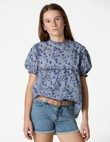 BLUE DENIM BUTTON-FRONT SHORTS