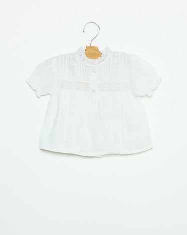 WHITE LACE AND DRAWSTRING SHIRT