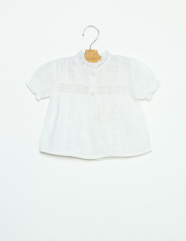 WHITE LACE AND DRAWSTRING SHIRT