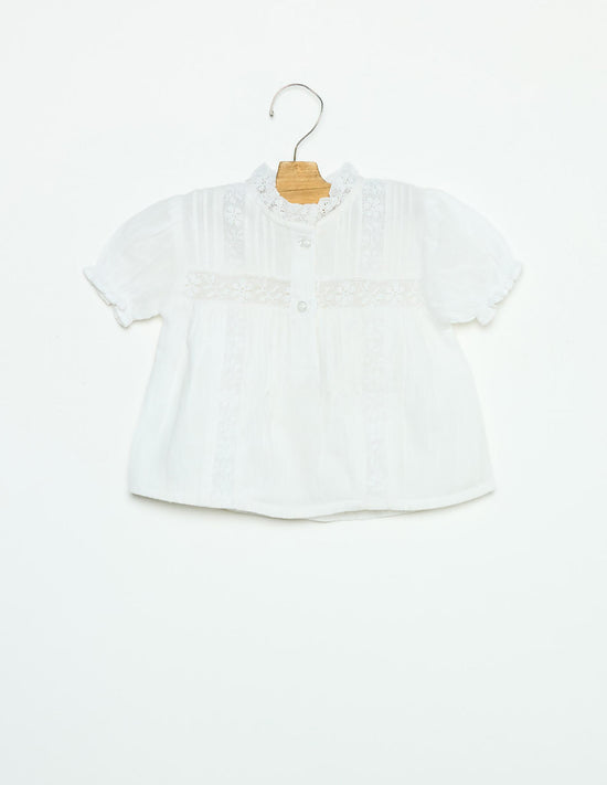 WHITE LACE AND DRAWSTRING SHIRT