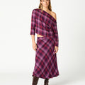 FALDA CUADROS MIDI PLUM
