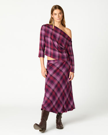 FALDA CUADROS MIDI PLUM