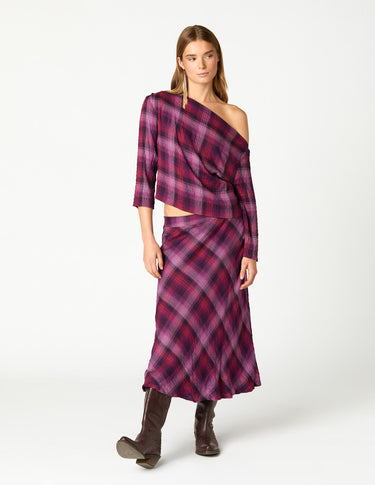 FALDA CUADROS MIDI PLUM