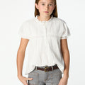 WHITE LACE AND DRAWSTRING SHIRT