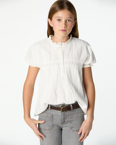 WHITE LACE AND DRAWSTRING SHIRT