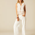 STUDDED STRAP TROUSERS WHITE