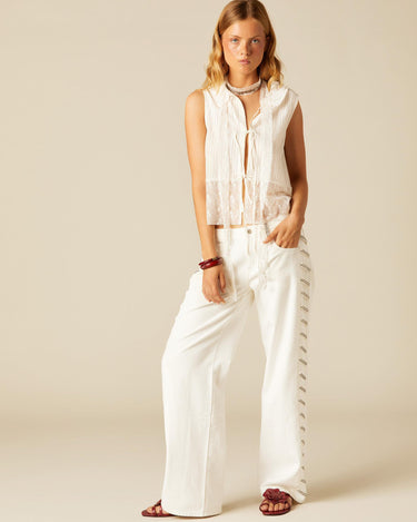 STUDDED STRAP TROUSERS WHITE