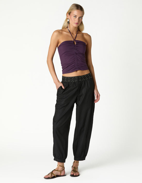 BLACK STUDDED HAREM TROUSERS
