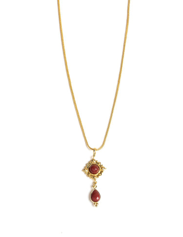 SQUARE GOLD/GARNET NECKLACE