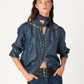 MIDNIGHT STUDDED V-NECK SHIRT