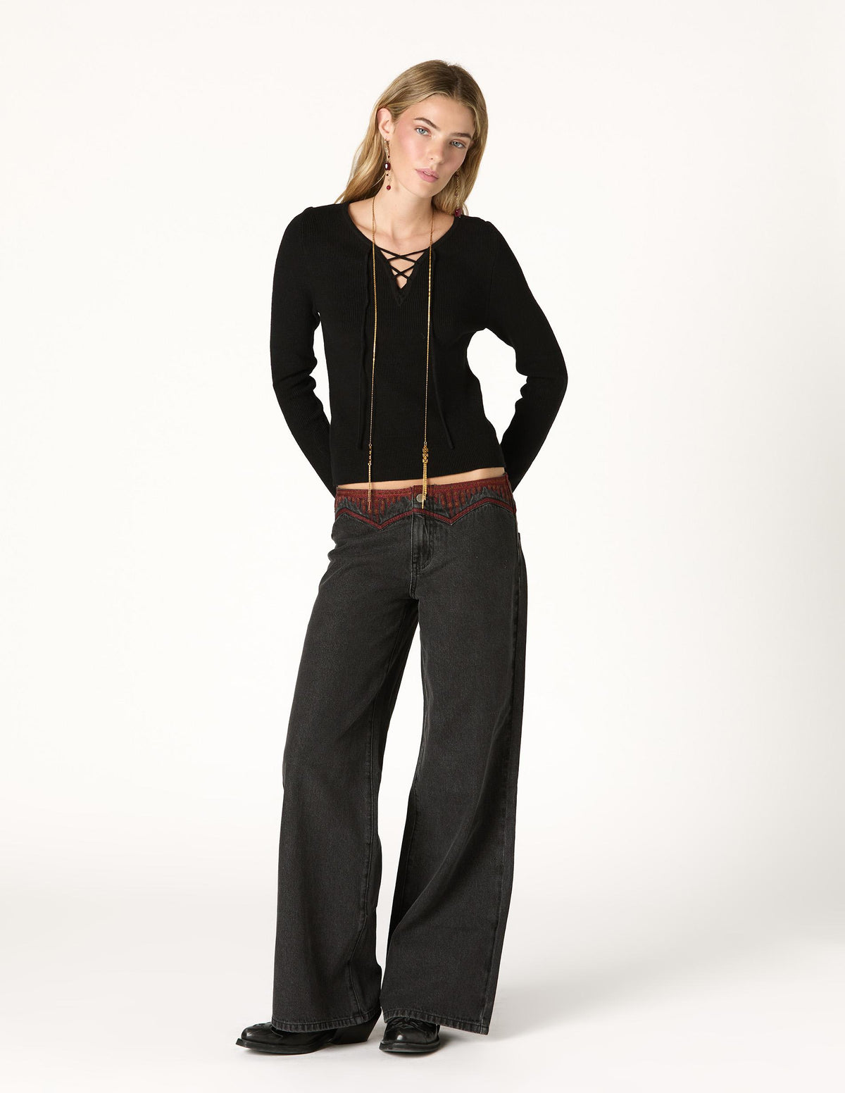 BLACK ETHNIC EMBROIDERED PANTS
