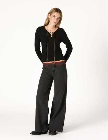 BLACK ETHNIC EMBROIDERED PANTS