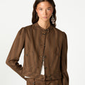 BROWN STRIPED BUTTONED POCKET JACKET