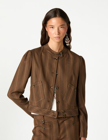 BROWN STRIPED BUTTONED POCKET JACKET