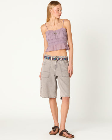 LIGHT GREY DENIM SHORTS