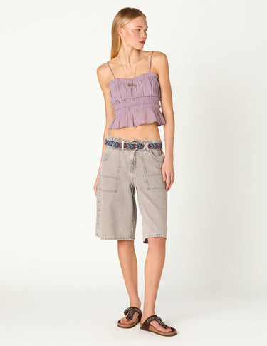 LIGHT GREY DENIM SHORTS
