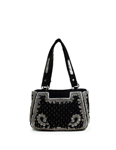 BLACK VELVET BEADED BAG