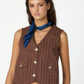 BROWN STRIPED DENIM VEST